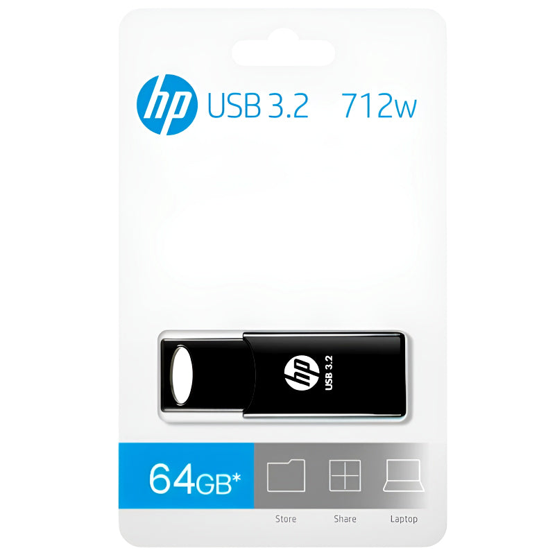 HP 712w Flash Drive – Compact, Capless Design with 32GB, 64GB, or 128GB Capacity