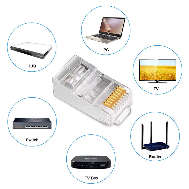 200 Pcs RJ45 CAT6 Pass Through And Foldable Shrapnel Design Ethernet Cable Connectors