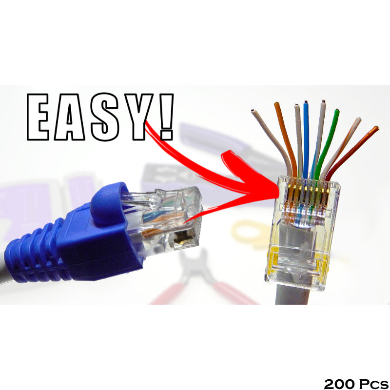 200 Pcs RJ45 CAT6 Pass Through And Foldable Shrapnel Design Ethernet Cable Connectors