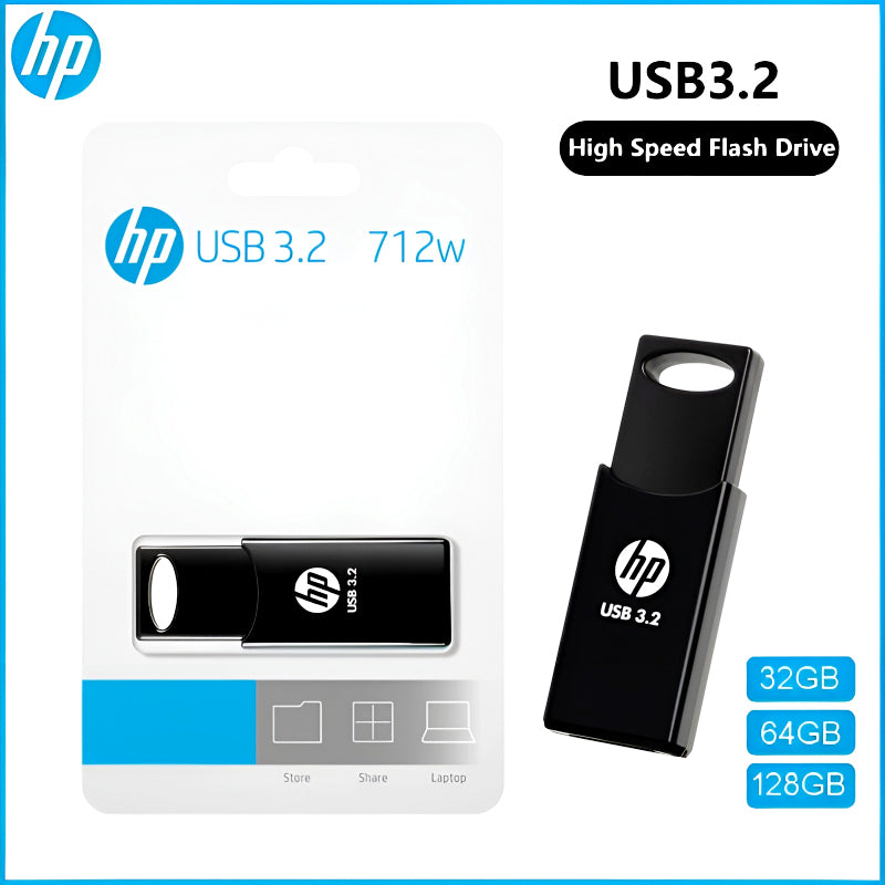 HP 712w Flash Drive – Compact, Capless Design with 32GB, 64GB, or 128GB Capacity