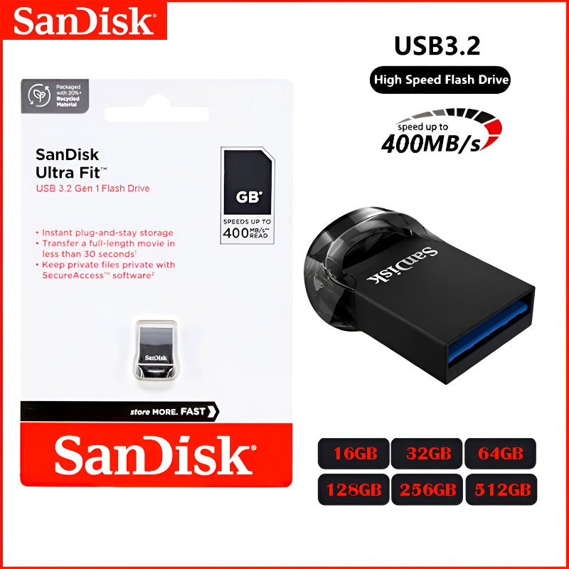 SanDisk Ultra Fit USB 3.2 Gen 1 – Sleek, Fast, and Portable Storage (16GB to 512GB)