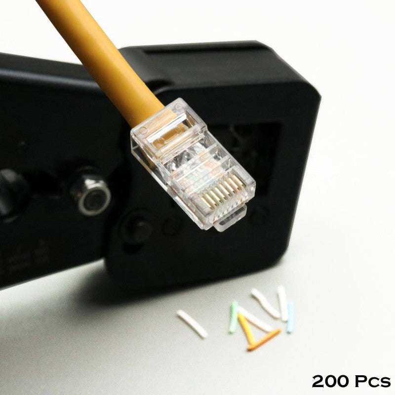 200 Pcs RJ45 CAT6 Pass Through And Foldable Shrapnel Design Ethernet Cable Connectors