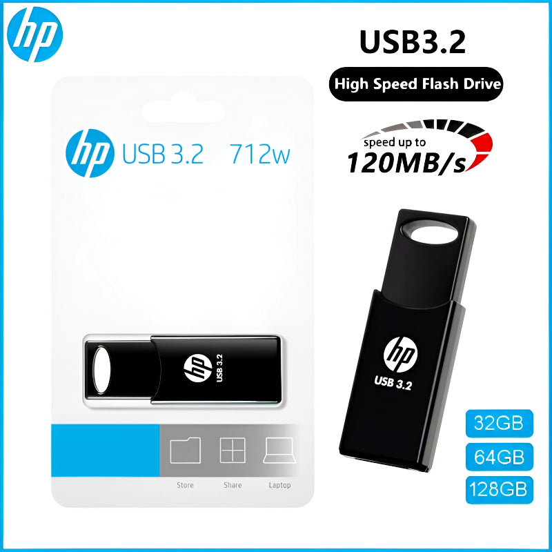 HP 712w Flash Drive – Compact, Capless Design with 32GB, 64GB, or 128GB Capacity